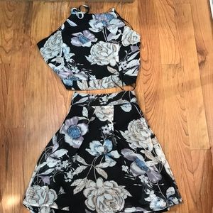 Fashion Nova B&W Floral Two Piece Short Set